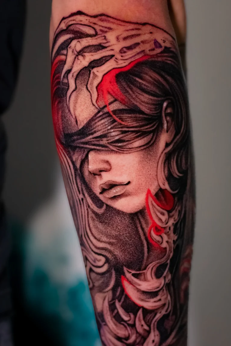 dark horror lady face tattoo sheffield